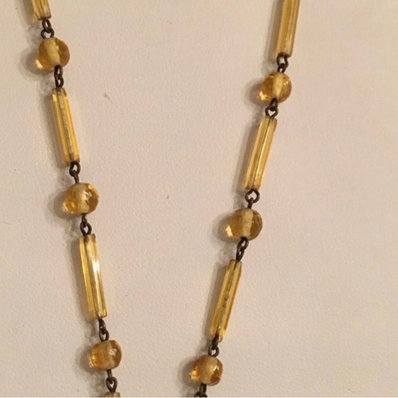 Vintage Amber Czech Glass Lavaliere Necklace.  Clasp is marked Czechoslovakia. - Picture 6 of 6